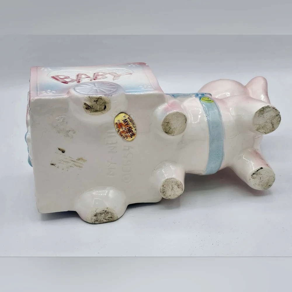 Vintage Ceramic baby Pink and Blue Elephant Planter - Picture 4 of 6